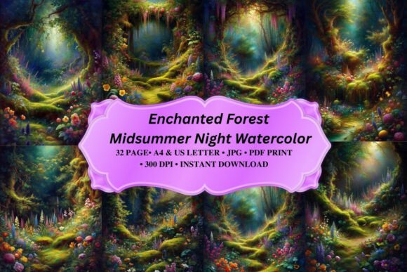 Download Enchanted Forest Night Watercolor - Enchanted forest Collection
