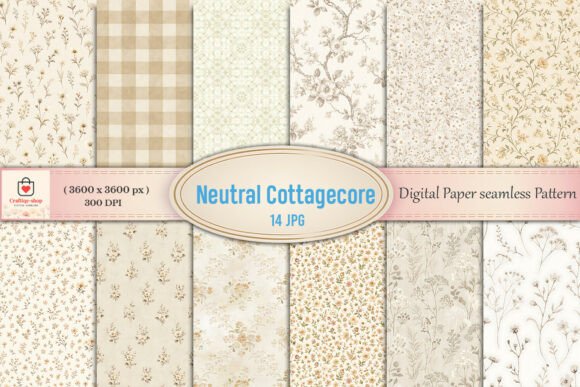 Download Neutral Cottagecore Digital Paper Bundle - Neutral Collection
